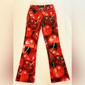 ABS Allen Schwartz Y2K Vintage Cherry Print Jeans Flare Pants Women’s size 2